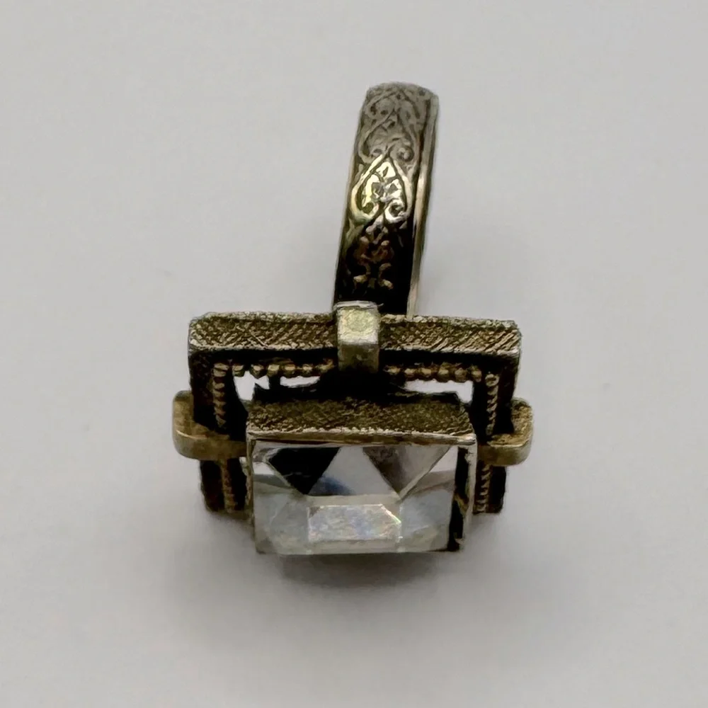 VINTAGE Gold-Tone Square Crystal Adjustable Ring